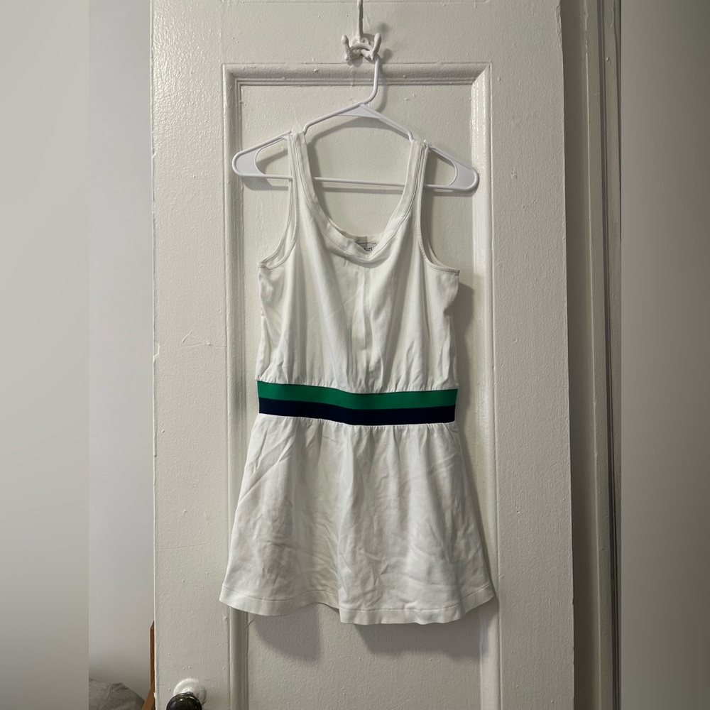 Women’s White Tank Dress with Green & Navy Waistband